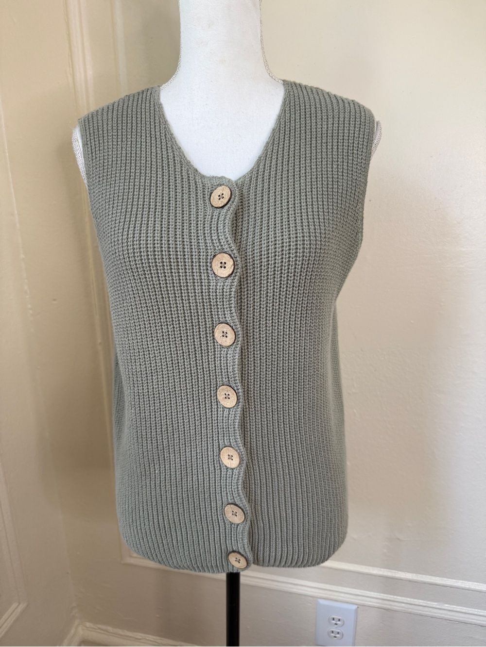 Orvis Cottagecore Cozy Knit Light Green Vest -